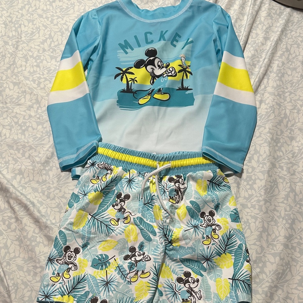 Disney Boys Swim Set in Light Blue, Yellow & White with Mickey Print